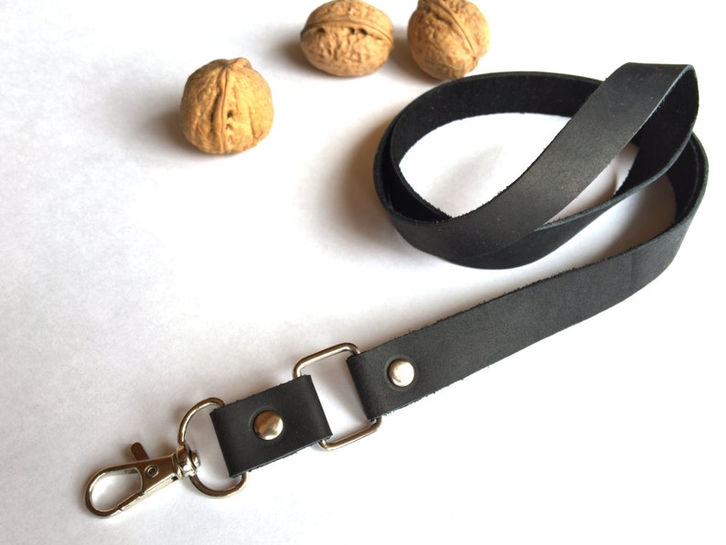 Leather Lanyard Black Color Neck Strap Leather ID Holder Etsy