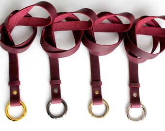 Marsala Leather lanyard keychain, Burgundy Leather lanyard id holder, Leather lanyard for keys, Custom leather lanyard, Leather key lanyard