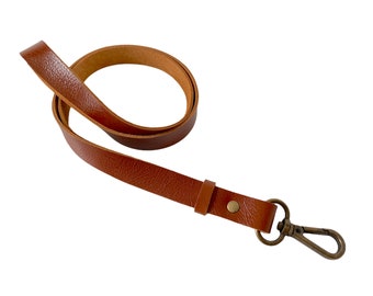 Leather lanyard. Personalized brown leather neck lanyard. Leather lanyard with id holder