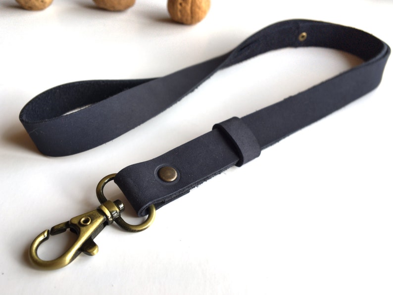 Navy blue leather lanyard mens keychain lanyard for keys Etsy