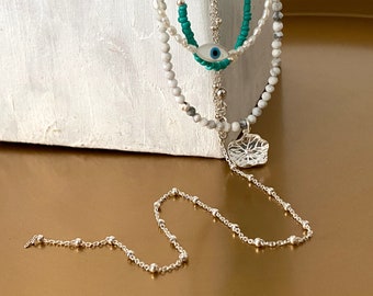 Layered necklace set with pearl and evil eye 925 silver