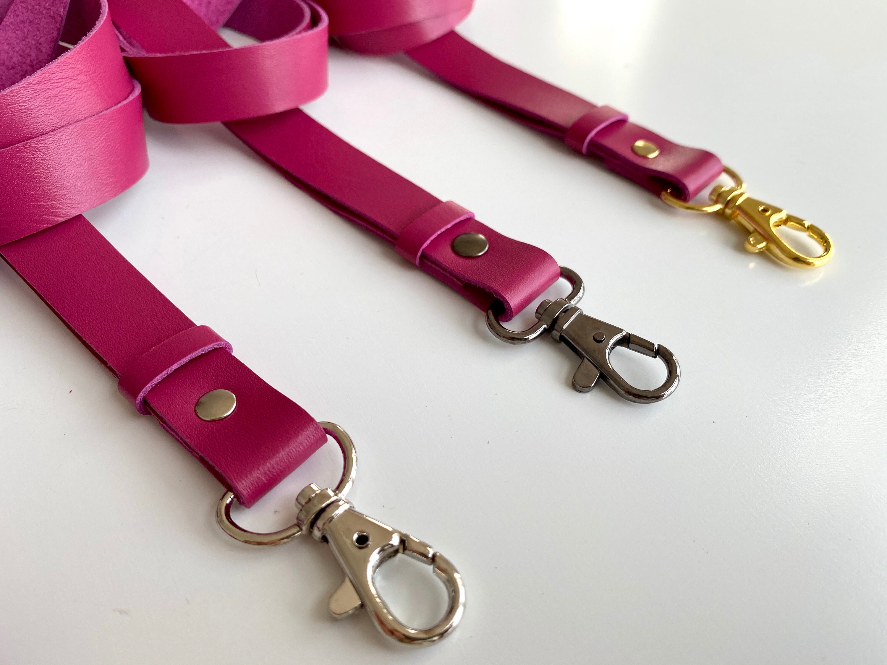 Pink lanyard. Leather lanyard for keys id badge neck strap | Etsy