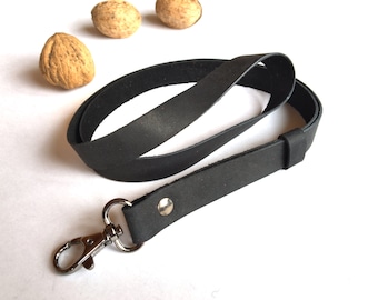 Leather lanyard with dark nickel hook, teachers lanyard, id badge holder lanyard, key lanyard, black lanyard keychain, Custom lanyard,