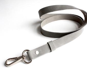 Grey leather lanyard neck keychain ID badge holder Teachers lanyards lanyard for men and women Leather lanyards for keys Best Christmas gift