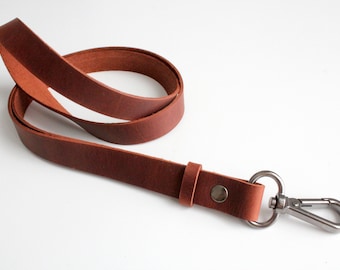 Brown leather lanyard for keys, Personalized teacher leather lanyard, key chain lanyard, detachable lanyard, leather lanyard for badge
