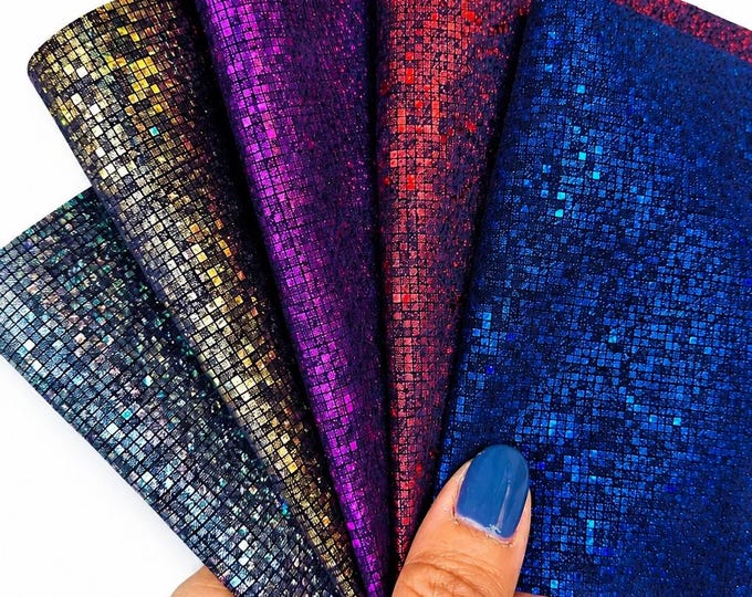 Metallic Pixel Leather Scraps, Micro Geometric Laminated Pieces, Colorful Leather Offcuts for Jewelry  RT16 La Garzarara