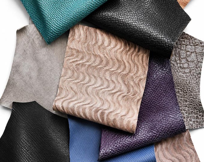 Textured Leather Pieces, Raised  Engraved Pieces, Assorted Relief Patterns Scraps and Special Finishes Remnants B1510-RC La Garzarara