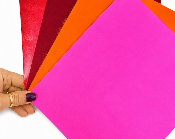 Bold Color Leather Scraps, Hot Pink Orange and Red Offcuts, Leather Pieces for Earrings and DIY  8x10" / 20x25 cm RT312  La Garzarara