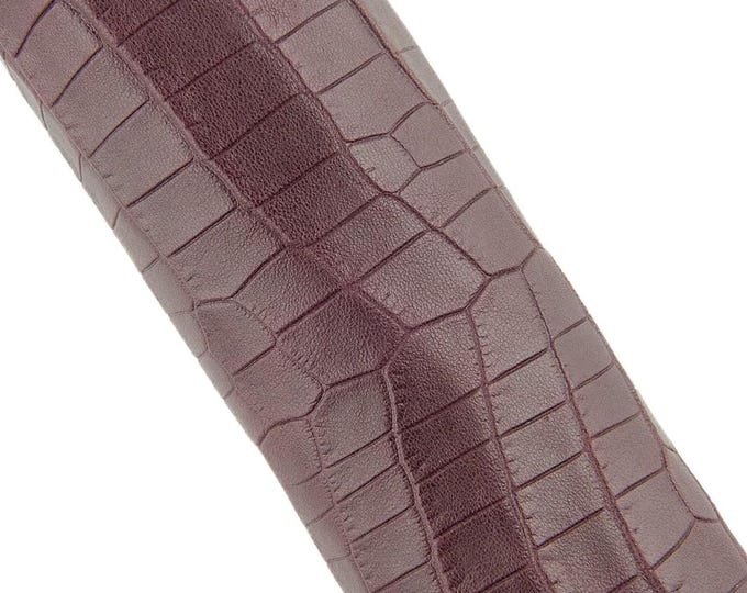 Burgundy CROCODILE embossed leather hide, alligator print on cowhide, glossy soft croc for crafting B18957-ST  La Garzarara