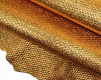 Cuir GLITTER doré, cuir laminé irisé avec imprimé géométrique de qualité supérieure, cuir de veau métallisé B17058-MT(ST) La Garzarara