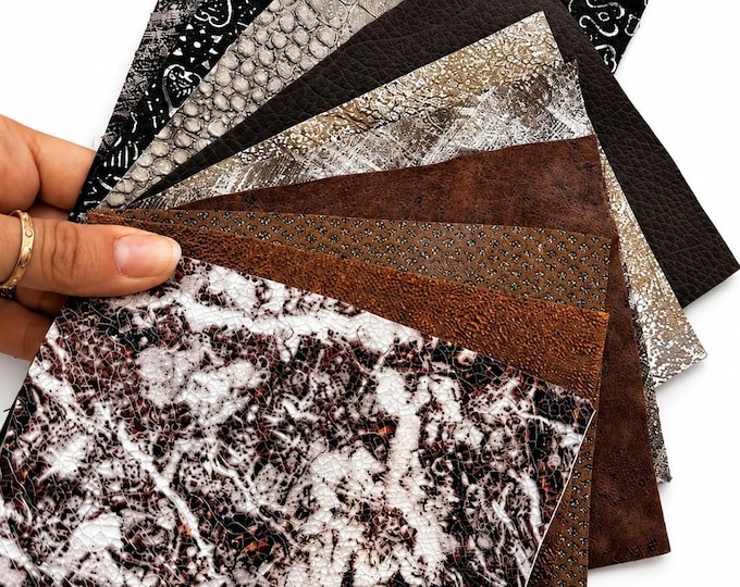 Leather Scraps for Jewelry and Crafts, Brown Bronze Reptile Offcuts, Metallic Textured Remnants  RT34/B La Garzarara