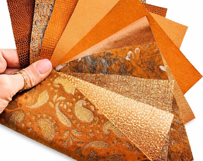 Warm Tone Leather Scraps, Orange Rust and Terracotta Leather Offcuts, Small Craft Leather Pieces  RT202  La Garzarara
