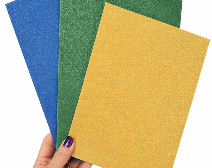 3 Pebbled Leather Pieces, Fine Grain Leather Scraps, Colorful Blue Green Yellow Offcuts 8x10" / 20x25 cm, thicks   RT311  La Garzarara