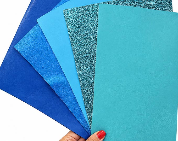 Aqua Leather Scraps, Turquoise Teal and Blue Offcuts, Color Assorted Leather Pieces for Crafts 10x8" / 25x20 cm  RT257