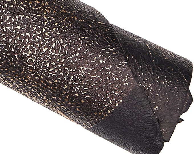 BLACK gold metallic leather skin, pebble grain printed goatskin, soft aged effect hide B16520-MT(ST) La Garzarara