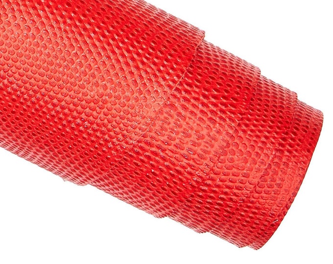 Scarlet Red Reptile Embossed Leather hide, Premium lizard, printed cowhide, Textured Leather B16604-ST La Garzarara