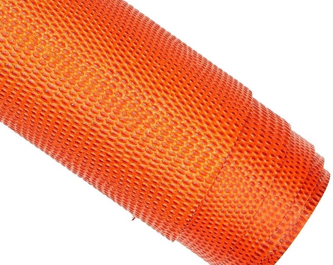 ORANGE LIZARD printed leather hide, glossy reptile embossed cowhide, classic slightly stiff calfskin B16603-ST La Garzarara