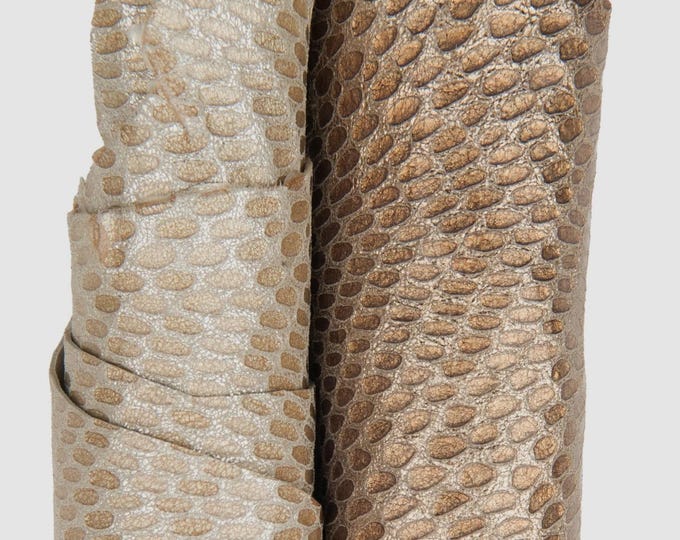 Light gold - bronze CROCODILE printed goatskins, METALLIC alligator textured leather skins, bright soft hides B18751-MT(st) La Garzarara
