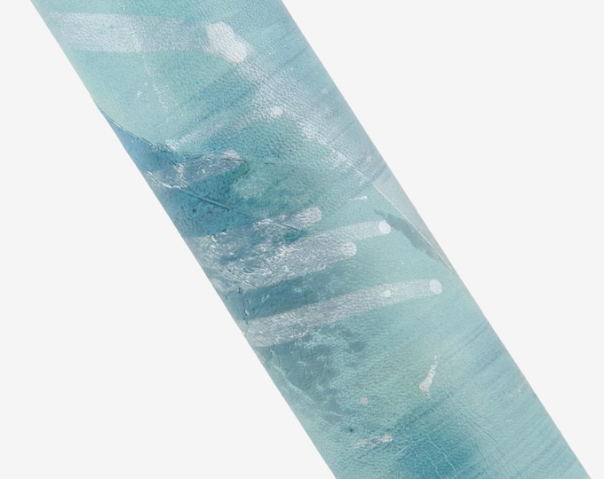 AQUAMARINE artistic leather skin Palette Leather Hide, Palette Knife Leather Hide Hand Painted Leather Skin B18901-DM La Garzarara