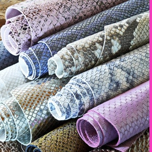 Chutes de cuir imprimé python, restes de cuir imprimé serpent aléatoires, couleurs mélangées, lisses et grainées, cuirs assortis 0,5-1 kg B096/B image 2