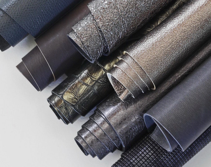 DARK GREY Leather scraps - fancy textures, solid color and softness various Offcuts, italian leather pieces   1 lbs   B1440-RC  La Garzarara