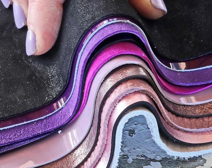 Purple pink  leather scraps – 10 assorted lilac magenta remnants 12x15 cm – suede glossy metallic offcuts pieces  0,7 lbs / 300 gr    B1523