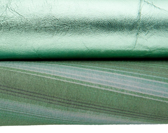 Green metallic leather hide mint pearl lamskin laminated , shiny stripe textured suede skin for bags  leather B17498-MT(ST) La Garzarara