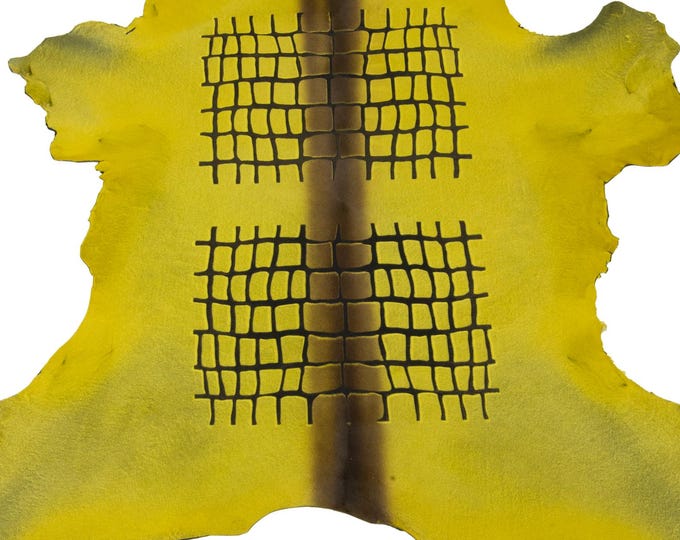 Yellow pony hair leather hide, graphic crocodile grid print skin, artistic central stripe pattern leather B17720-CV La Garzarara