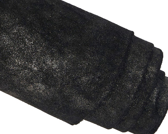 Black Glittered SUEDE, metallic suede , glitter on leather hide, sporty vintage cowhide, 1.4 - 1.6 mm B16503-VT La Garzarara