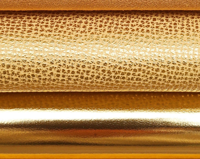 Gold metallic leather hide, shiny laminated skin mirror finish, golden suede leather hide . Lot of 4 skins B16383-MT(ST) La Garzarara