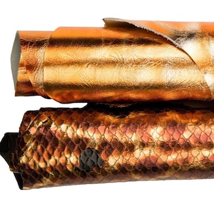 2 METALLIC-Hauttöne: Kupferbronze, spiegellaminiertes Leder und Python-Reptilienprint für Taschenaccessoires zum Selbermachen B18303-MT(ST)