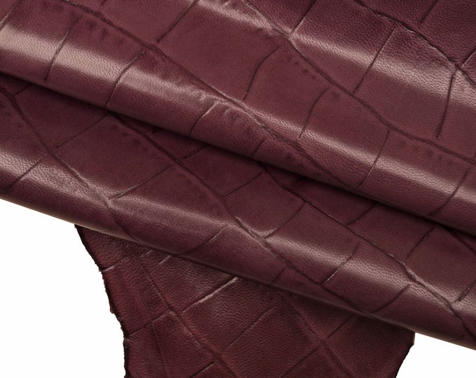 Burgundy/Purple crocodile embossed goat leather hide, reptile textured croco goatskin skin 1.0–1.2 mm for bags B15876-ST La Garzarara