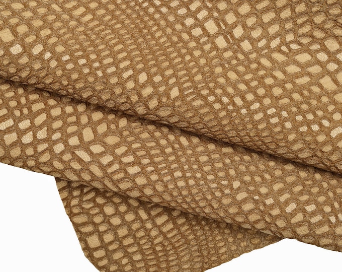 Camel CROCODILE embossed leather hide, beige reptile textured croco goat skin 1.1–1.3 mm for bags accessories B16151-VT La Garzarara
