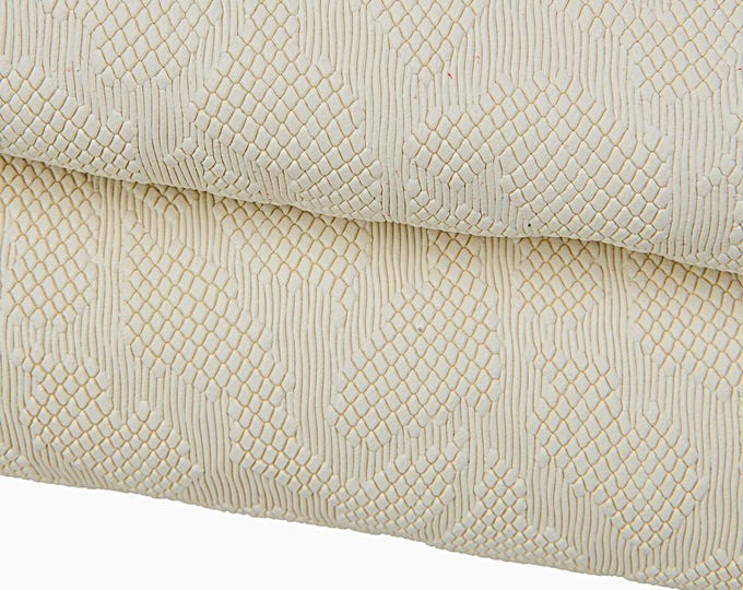 Milk white PYTHON printed leather skin, REPTILE embossed soft crust goatskin, hide for crafting B17721-ST la Garzarara