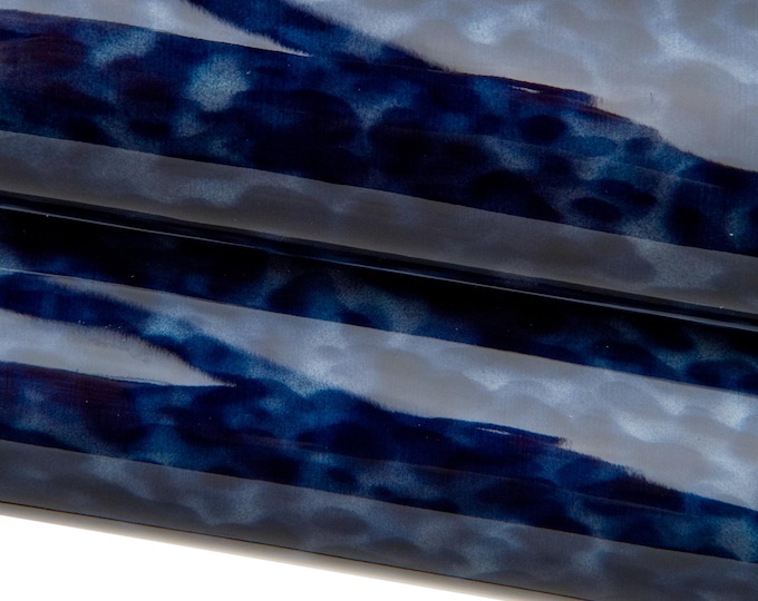 Blue SPOTTED PATENT leather hide, glossy printed cowhide, luxurious lacquered calfskin B17653-ST   La Garzarara