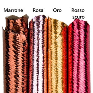 METALLIC PYTHON leather skins, glossy reptile printed goatskins - pink, gold, dark red, brown colors B18022-MT(st) La Garzarara