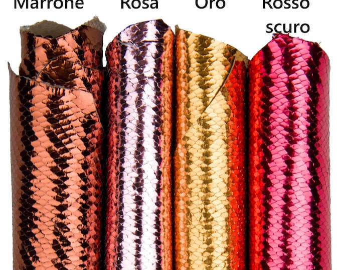 METALLIC PYTHON leather skins, glossy reptile printed goatskins - pink, gold, dark red, brown colors B18022-MT(st) La Garzarara