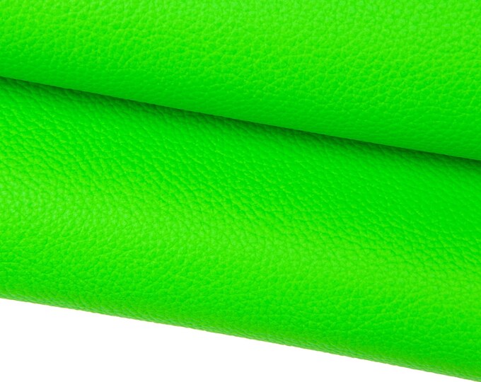 NEON green pebble GRAIN printed cowhide, sporty soft leather hide, fluo green calfskin 1.6 -1.7 mm for crafting B17405-TU La Garzarara