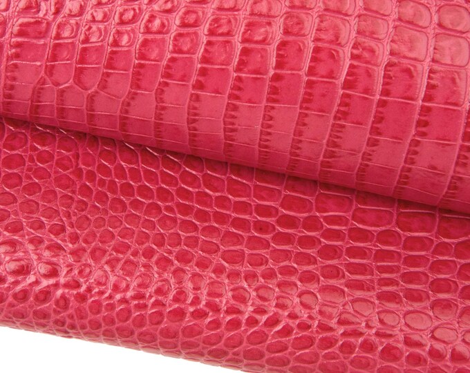 Coral red CROCODILE embossed leather hide, GLOSSY cowhide, slightly stiff, 1.0 - 1.2 mm B17549-ST La Garzarara