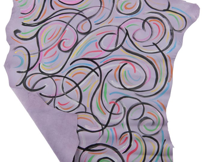 MULTICOLOR textured leather skin, hand - DECORATED goatskin, colorful abstract pattern on soft matt skin  B19037-DM La Garzarara