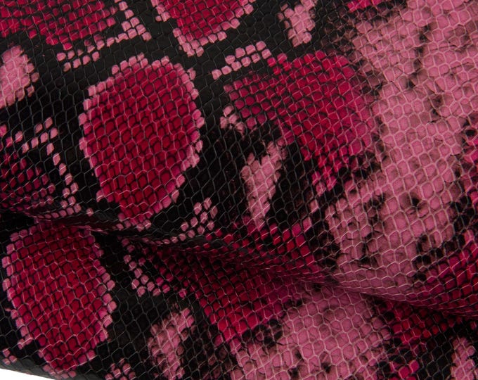 Magenta Python Print Leather skin, embossed dark red Snake Pattern Leather Hide, vivid snakeskin for bags B19278-ST La Garzarara