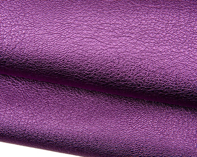 Purple leather skin, METALLIC tiny pebble GRAIN printed goatskin, soft sparkle hide for diy projects B17882-MT La Garzarara