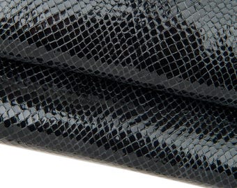 Piel negra con estampado REPTIL, piel cabra BRILLO con estampado PITÓN, piel de serpiente suave B17669-TB La Garzarara