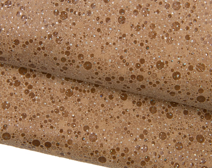 Beige - brown IRIDESCENT METALLIC leather hide, circle printed suede calfskin, glittered soft cowhide B18103-MT(st) La Garzarara