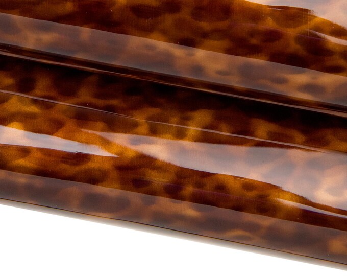 Brown - tan SPOTTED leather hide, top quality PATENT cowhide, glossy animal printed calfskin for crafting b17654-st La Garzarara
