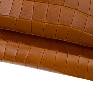 Brown CROCODILE leather hide, glossy embossed calfskin, ALLIGATOR printed cowhide, medium softness B17701-ST La Garzarara