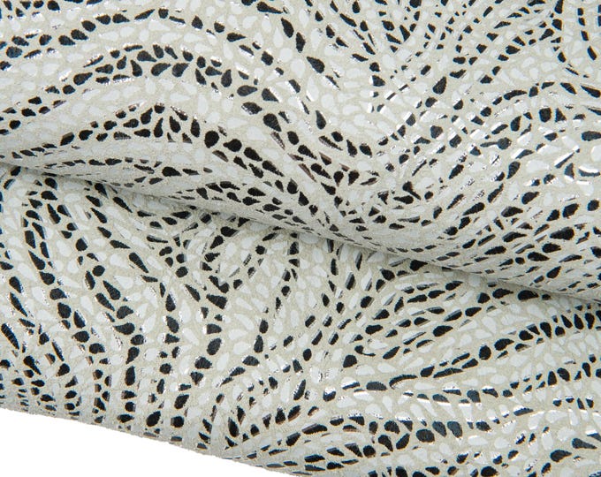 METALLIC TEXTURED leather hide, white - black - grey suede calfskin, bright soft sparkle calfskin for diy projects B18080-MT(st) LaGarzarara