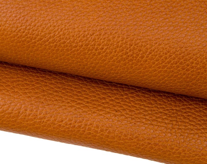 Brown PEBBLE GRAIN printed leather hide, tan grainy calfskin, soft embossed cowhide for crafting B17661-TU La Garzarara