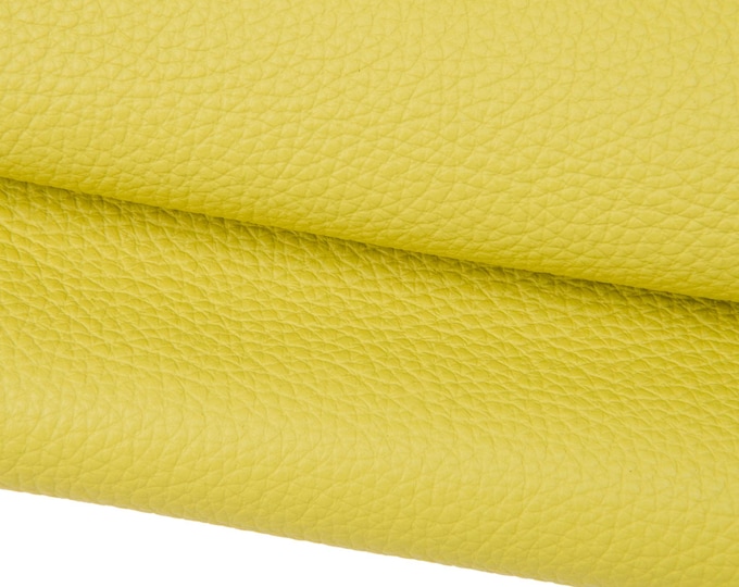Greenish yellow grainy leather hide, PEBBLE GRAIN printed cowhide, soft embossed calfskin for crafting B17768-TU La Garzarara