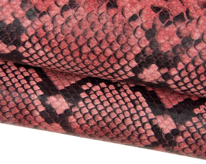 Pink PYTHON textured leather hide, SNAKE printed glossy cowhide, reptile pattern on soft calfskin B17547-ST La Garzarara